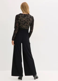 bonprix Bekleidung·Homewear|Jumpsuits^Jersey-Jumpsuit mit Spitze schwarz