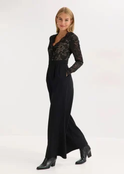 bonprix Bekleidung·Homewear|Jumpsuits^Jersey-Jumpsuit mit Spitze schwarz