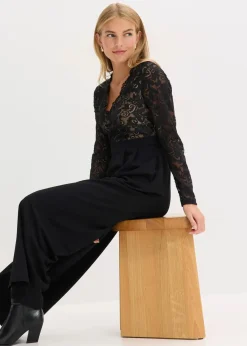 bonprix Bekleidung·Homewear|Jumpsuits^Jersey-Jumpsuit mit Spitze schwarz