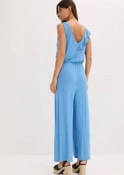 bonprix Bekleidung·Homewear|Jumpsuits^Jersey-Jumpsuit mit Volant mittelblau