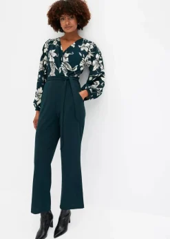 bonprix Bekleidung·Homewear|Jumpsuits^Jersey-Jumpsuit mit Wickeloptik tiefgrün floral