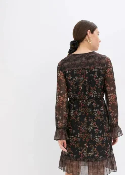 bonprix Bekleidung·Pullover & Strickjacken|Kleider^Jerseykleid schwarz floral