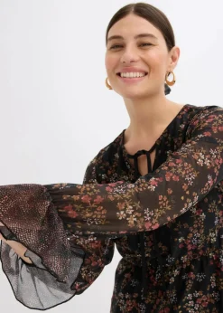 bonprix Bekleidung·Pullover & Strickjacken|Kleider^Jerseykleid schwarz floral