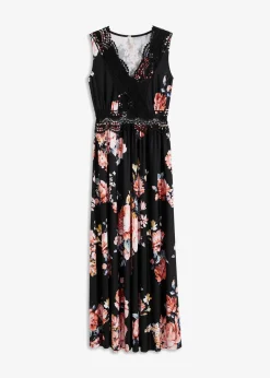 bonprix Kleider^Jerseykleid schwarz/rosa geblümt