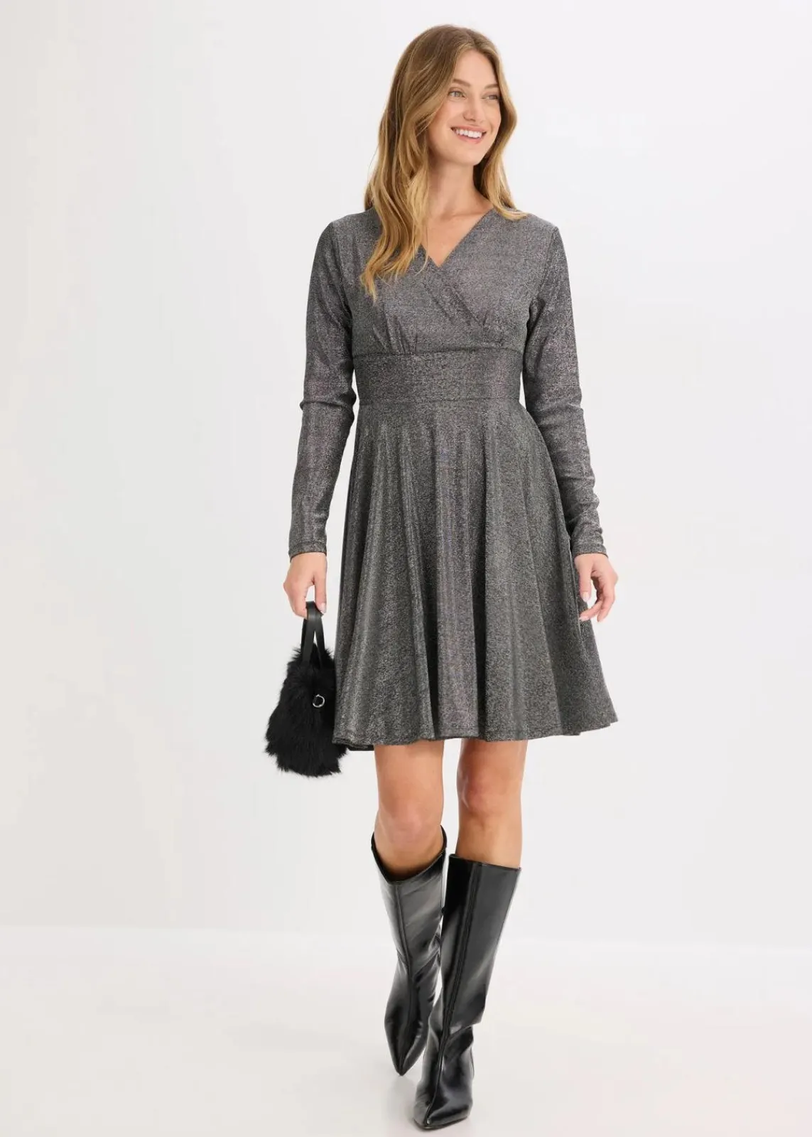 bonprix Kleider|Bekleidung·Pullover & Strickjacken^Jerseykleid silber