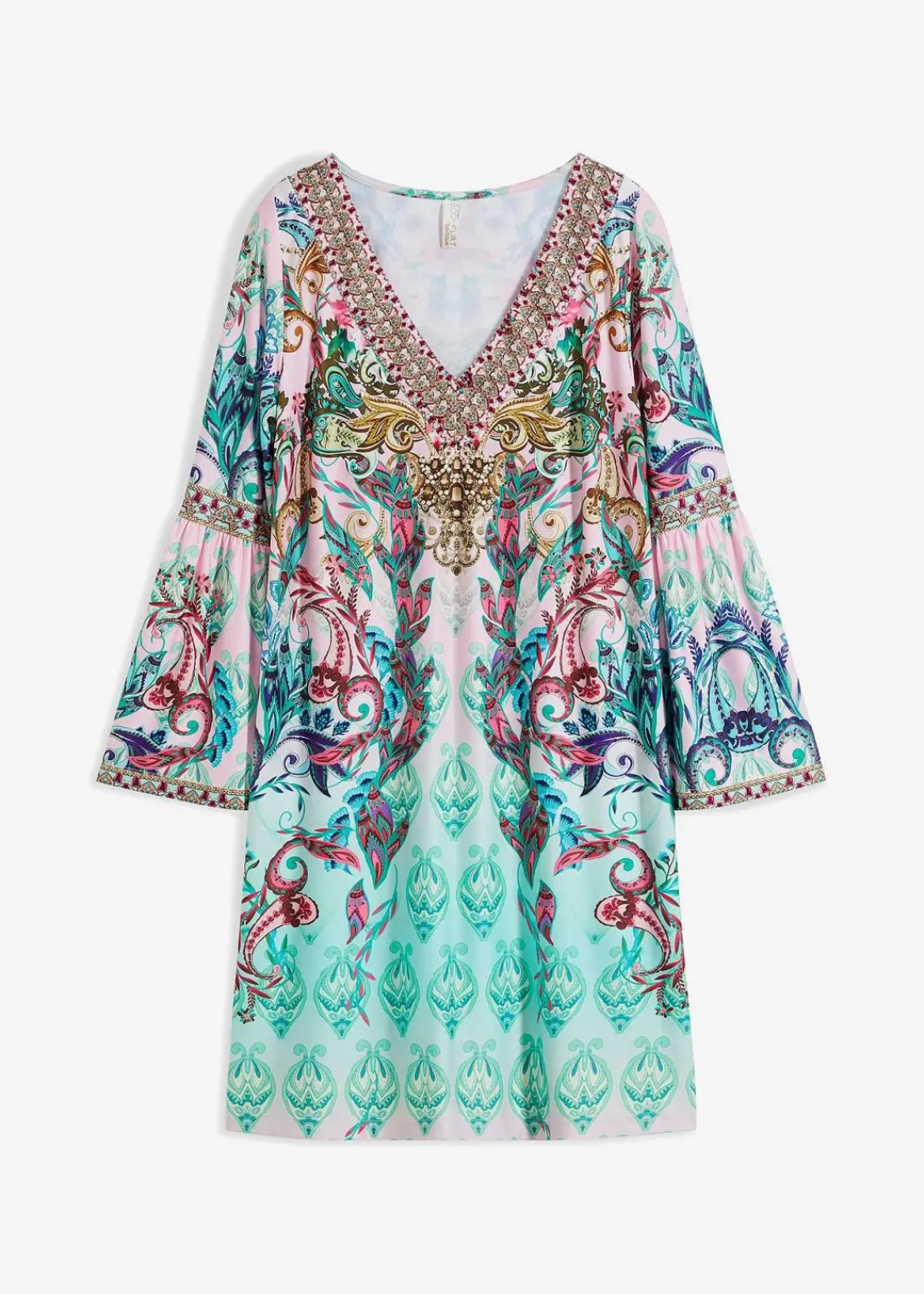 bonprix Kleider^Jerseykleid türkis/hellrosa bedruckt
