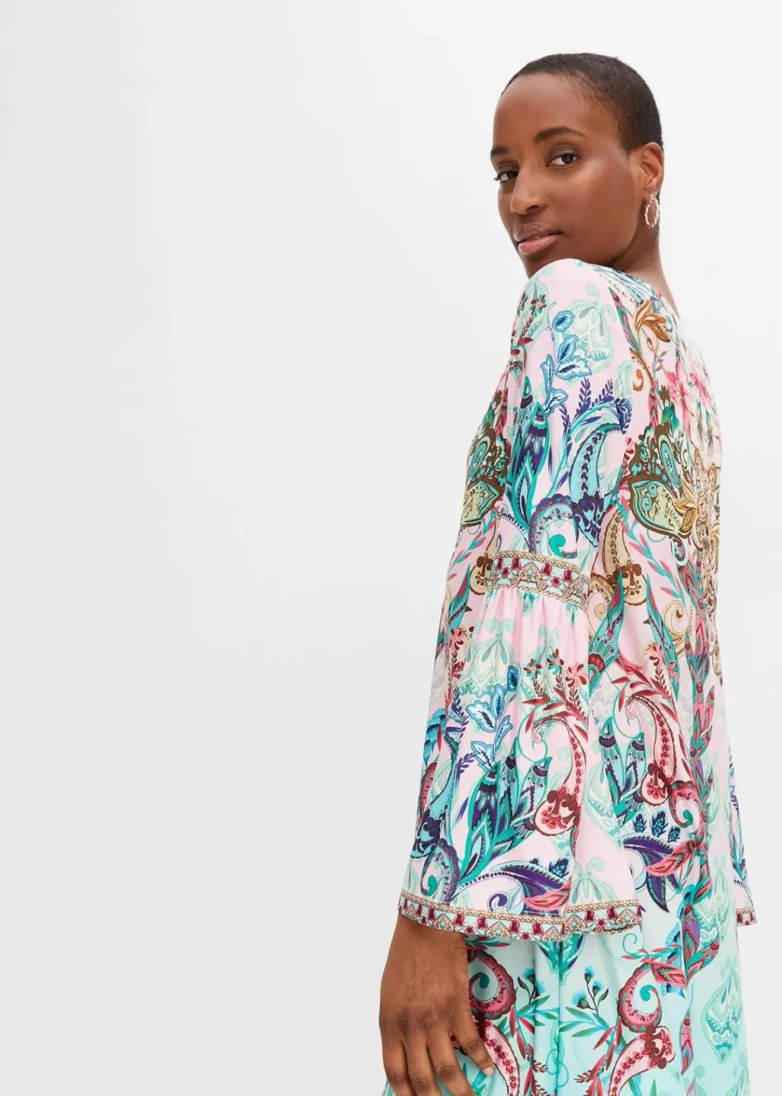 bonprix Kleider^Jerseykleid türkis/hellrosa bedruckt