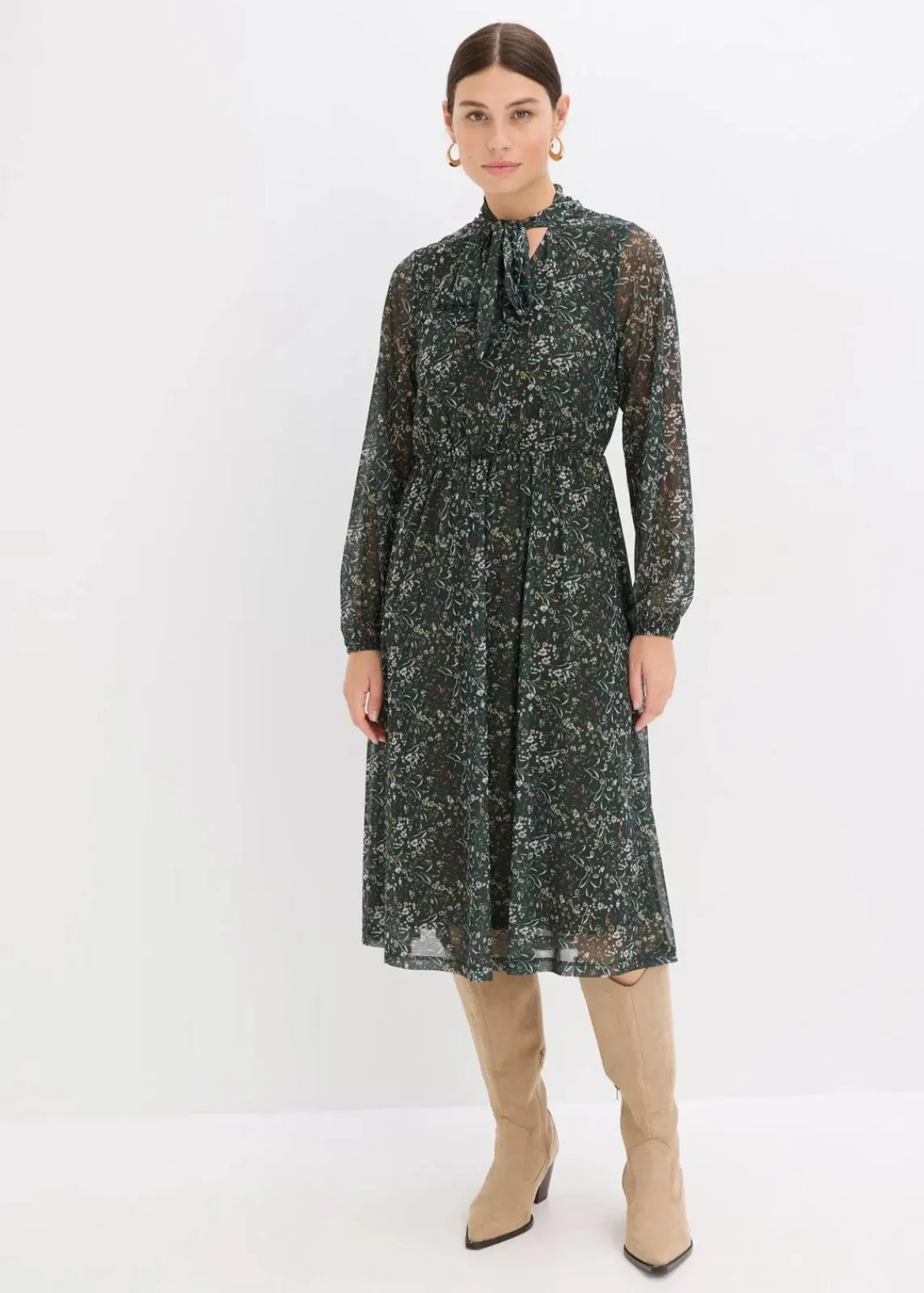 bonprix Bekleidung·Pullover & Strickjacken|Kleider^Jerseykleid grün floral