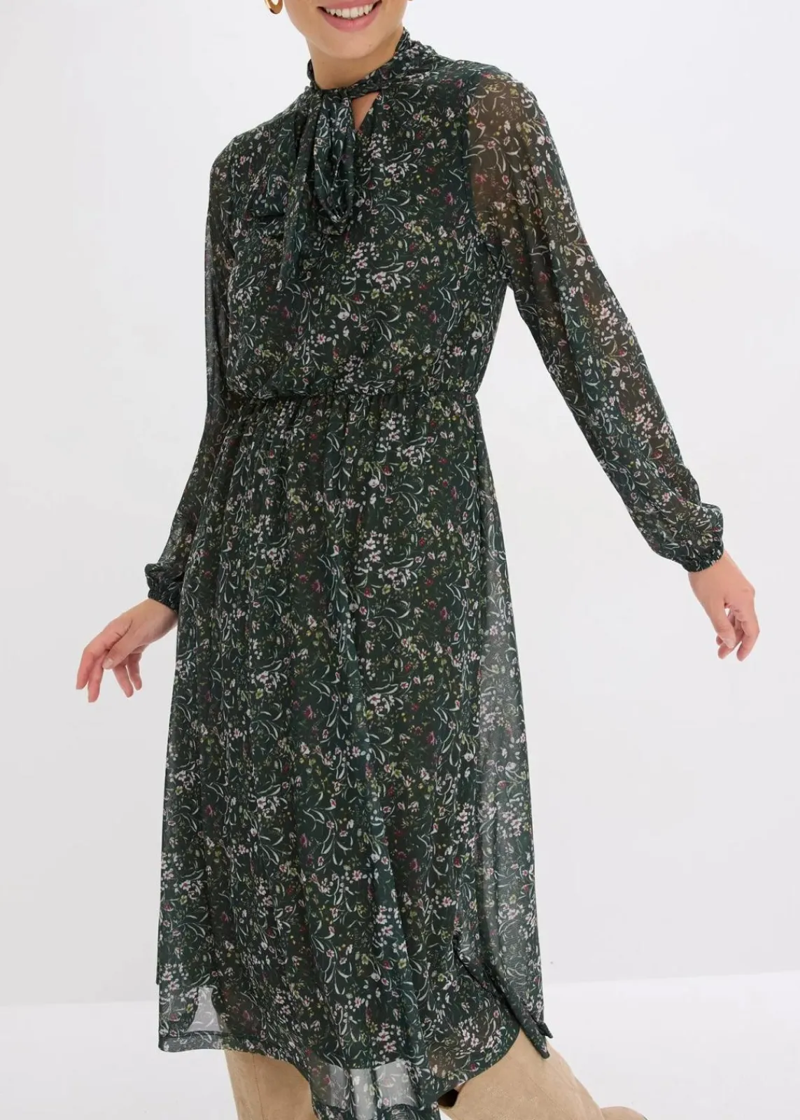 bonprix Bekleidung·Pullover & Strickjacken|Kleider^Jerseykleid grün floral