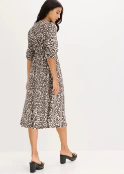 bonprix Bekleidung·Pullover & Strickjacken|Kleider^Jerseykleid beige leo bedruckt
