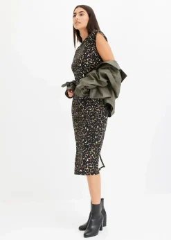 bonprix Bekleidung·Pullover & Strickjacken|Kleider^Jerseykleid schwarz/dunkeloliv leo bedruckt