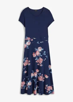 bonprix Kurzgrößen|Bekleidung·Pullover & Strickjacken^Jerseykleid blau geblümt