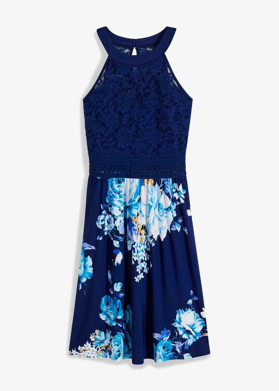 bonprix Nachhaltigere Materialien|Kleider^Jerseykleid dunkelblau/lila/rosa geblümt