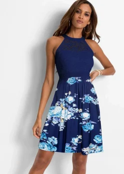 bonprix Nachhaltigere Materialien|Kleider^Jerseykleid dunkelblau/lila/rosa geblümt