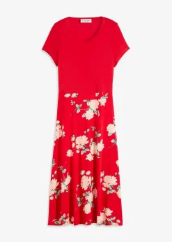 bonprix Kleider|Kurzgrößen^Jerseykleid rot geblümt