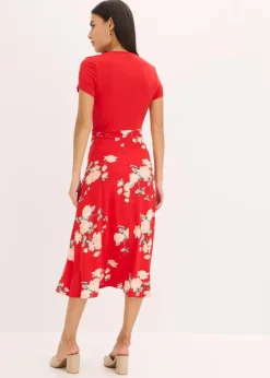 bonprix Kleider|Kurzgrößen^Jerseykleid rot geblümt