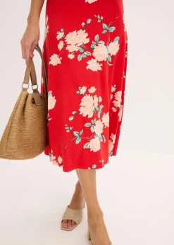 bonprix Kleider|Kurzgrößen^Jerseykleid rot geblümt