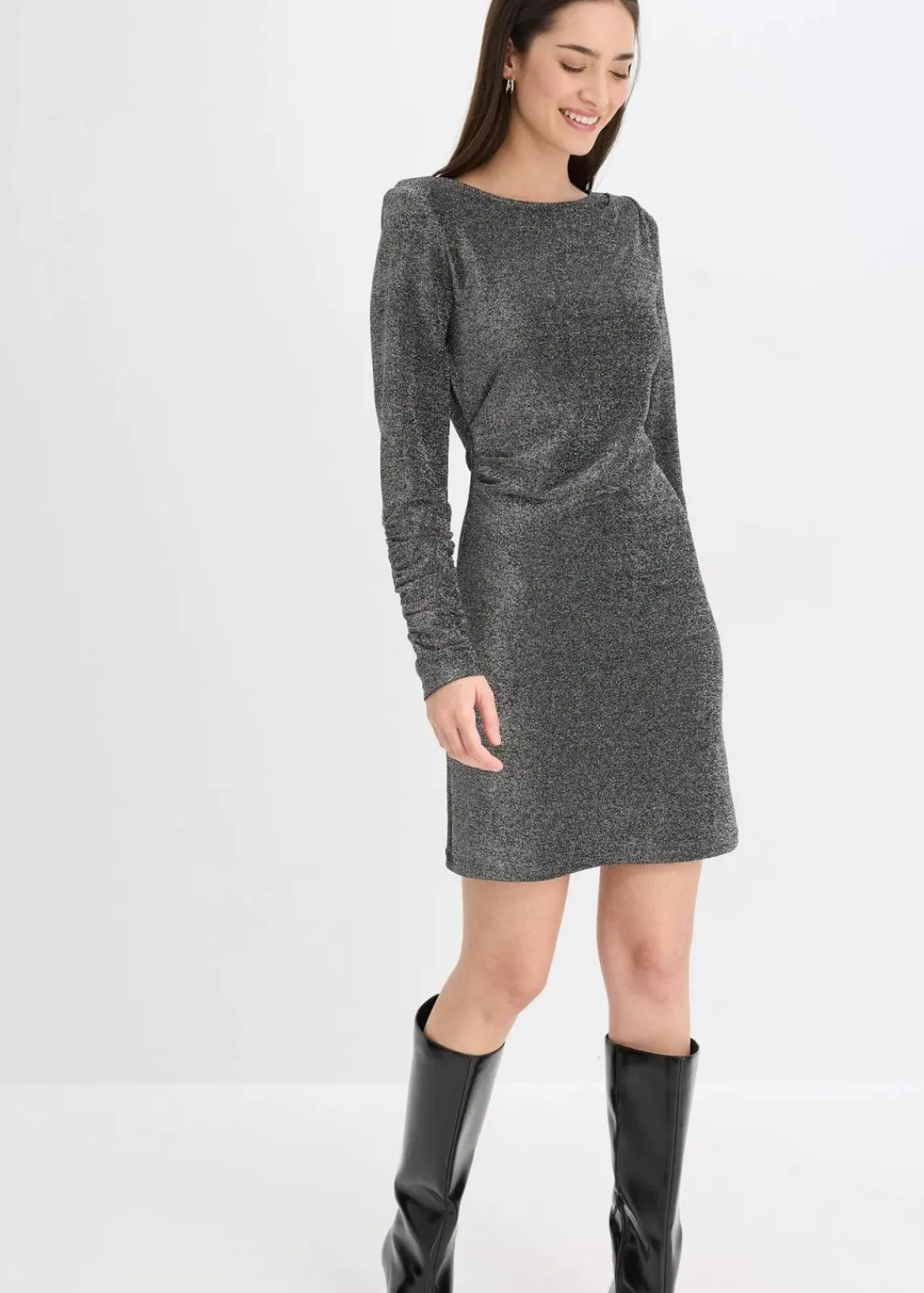 bonprix Bekleidung·Pullover & Strickjacken|Kleider^Jerseykleid schwarz/silber