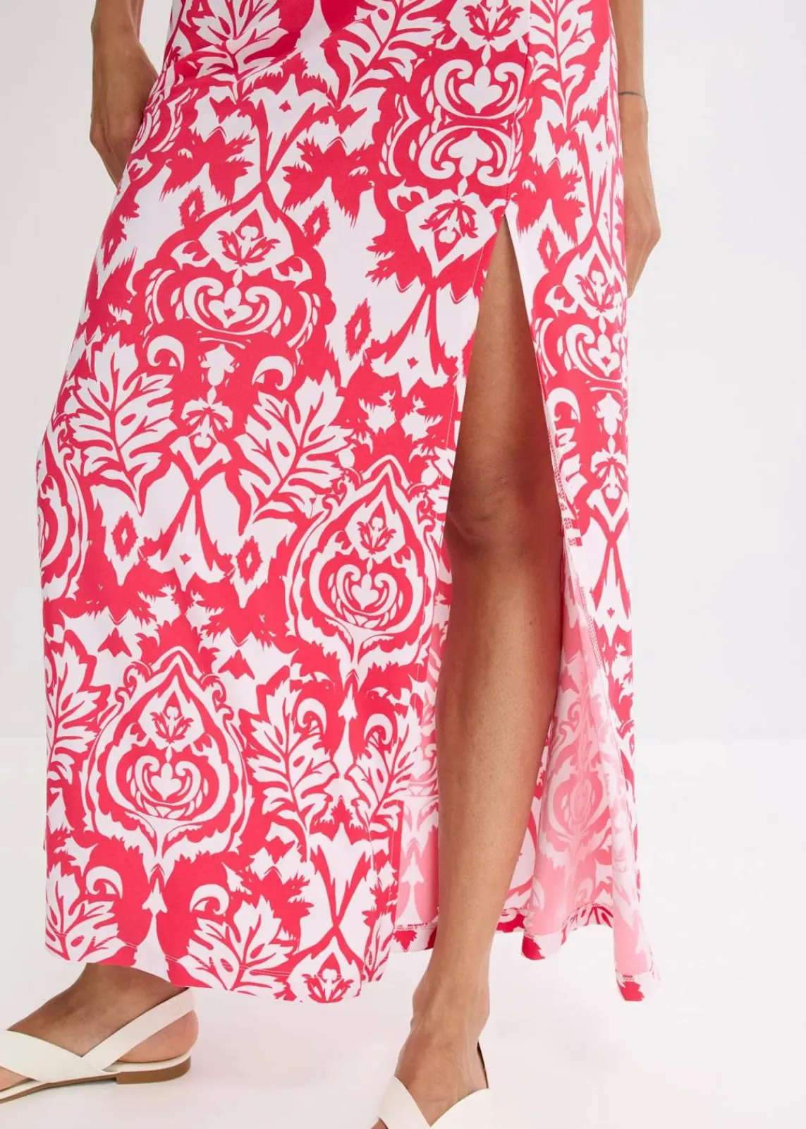bonprix Bekleidung·Pullover & Strickjacken|Kleider^Jerseykleid pink/weiß bedruckt