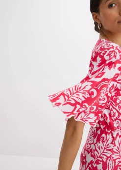 bonprix Bekleidung·Pullover & Strickjacken|Kleider^Jerseykleid pink/weiß bedruckt
