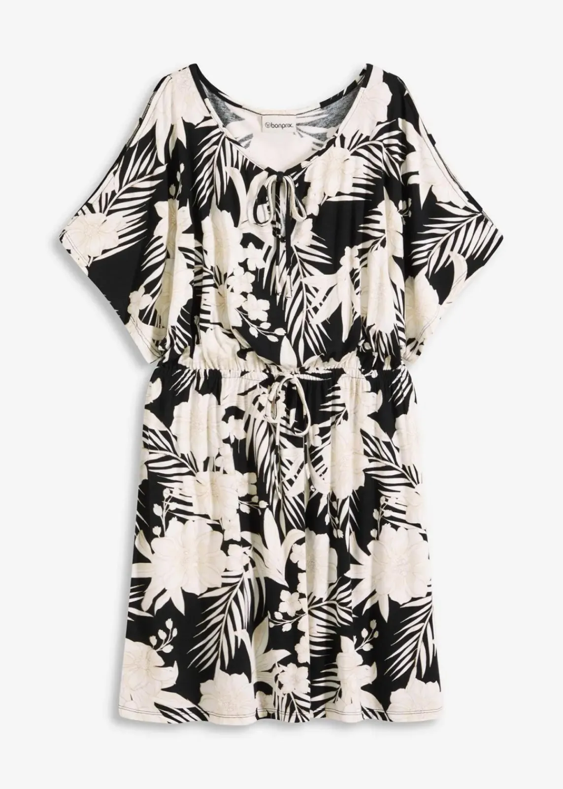 bonprix Bekleidung·Pullover & Strickjacken|Kleider^Jerseykleid schwarz/beige floral