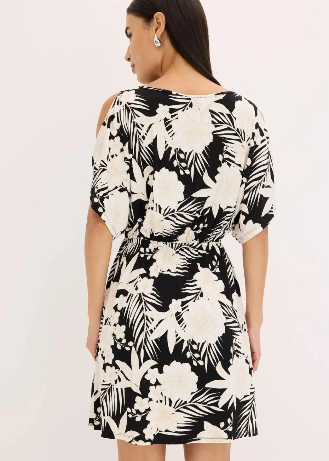 bonprix Bekleidung·Pullover & Strickjacken|Kleider^Jerseykleid schwarz/beige floral