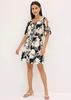 bonprix Bekleidung·Pullover & Strickjacken|Kleider^Jerseykleid schwarz/beige floral
