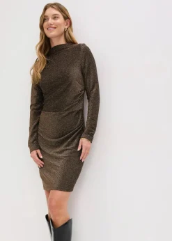 bonprix Bekleidung·Pullover & Strickjacken|Nachhaltigere Materialien^Jerseykleid schwarz/gold