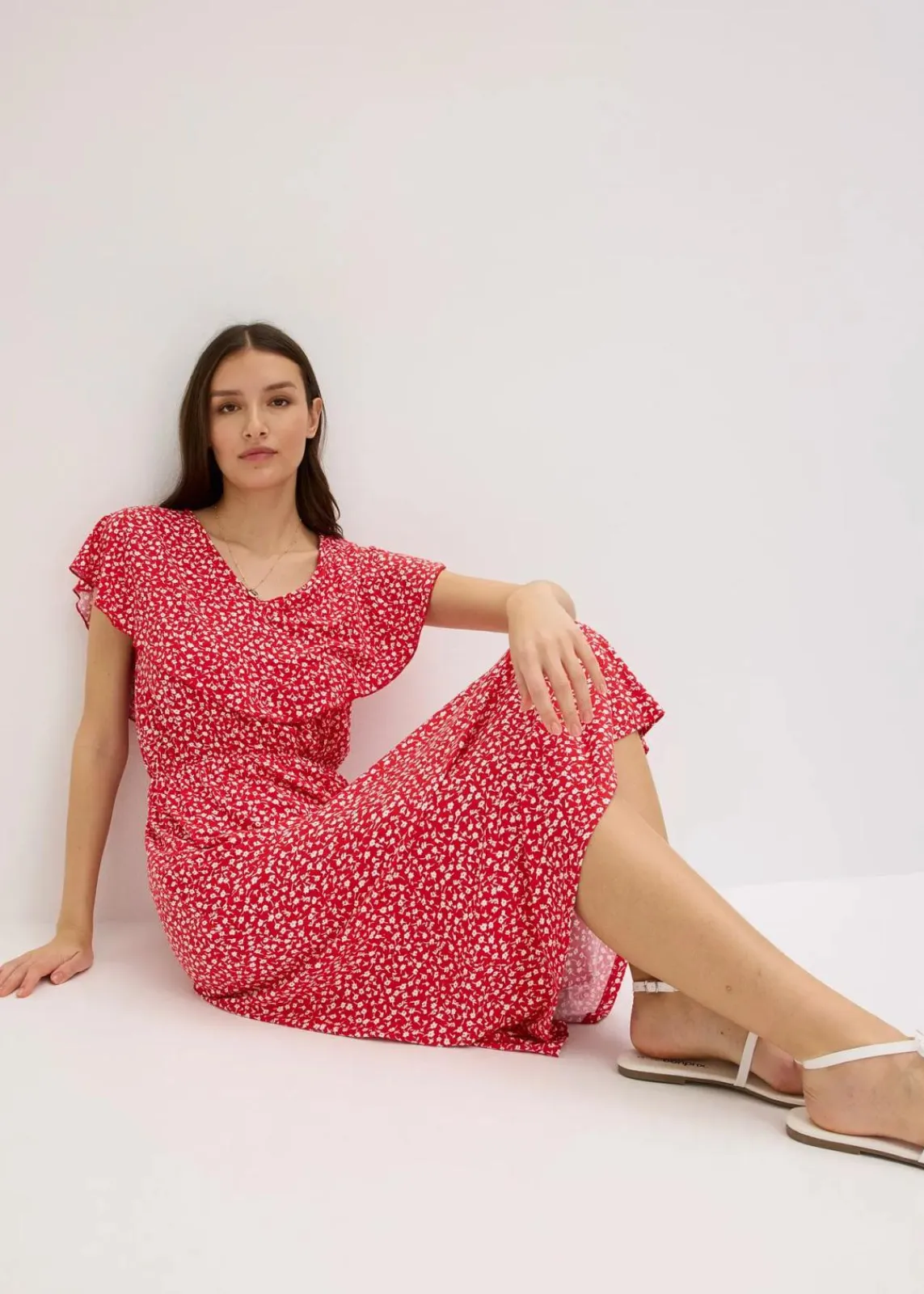bonprix Bekleidung·Pullover & Strickjacken|Kleider^Jerseykleid erdbeere bedruckt