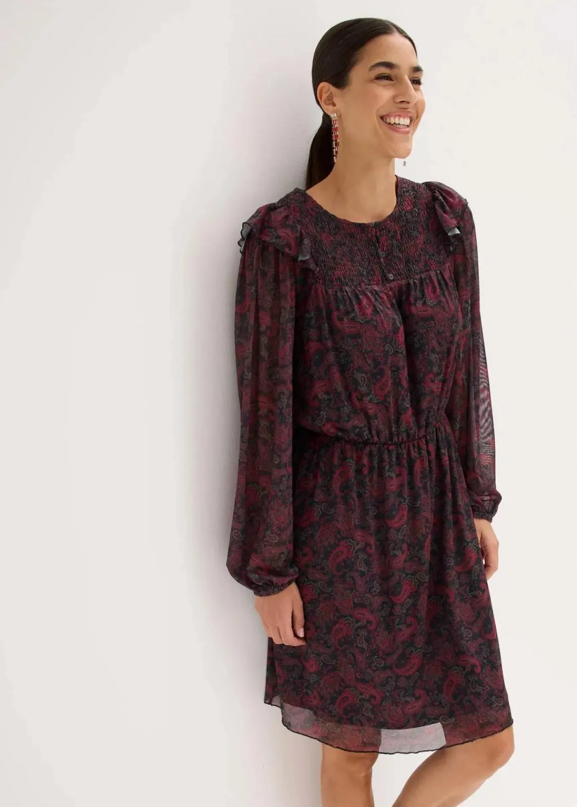 bonprix Bekleidung·Pullover & Strickjacken|Kleider^Jerseykleid schwarz paisley