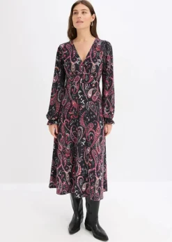 bonprix Bekleidung·Pullover & Strickjacken|Kleider^Jerseykleid schwarz paisley