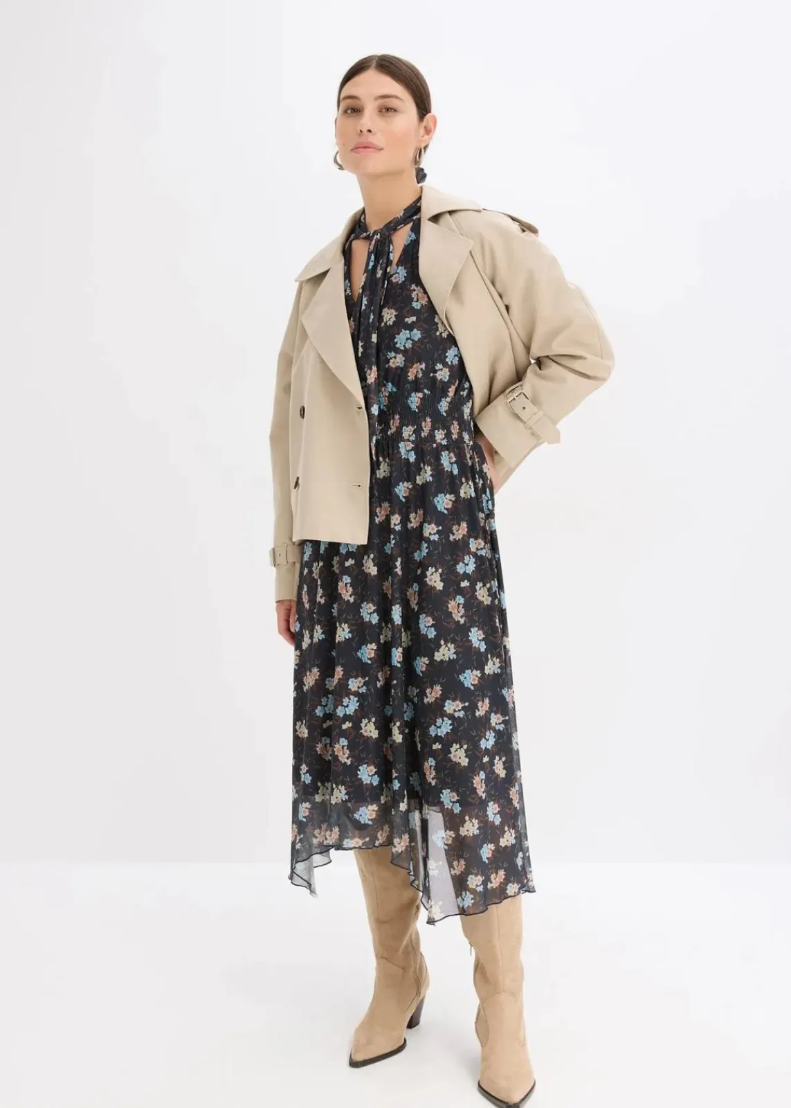bonprix Bekleidung·Pullover & Strickjacken|Kleider^Jerseykleid nachtblau geblümt