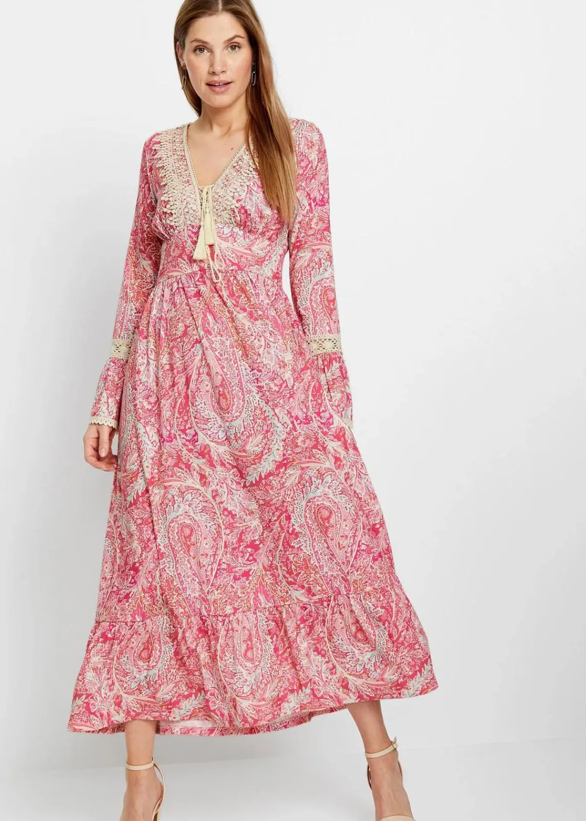 bonprix Kleider|Bekleidung·Pullover & Strickjacken^Jerseykleid pink/weiss paisley