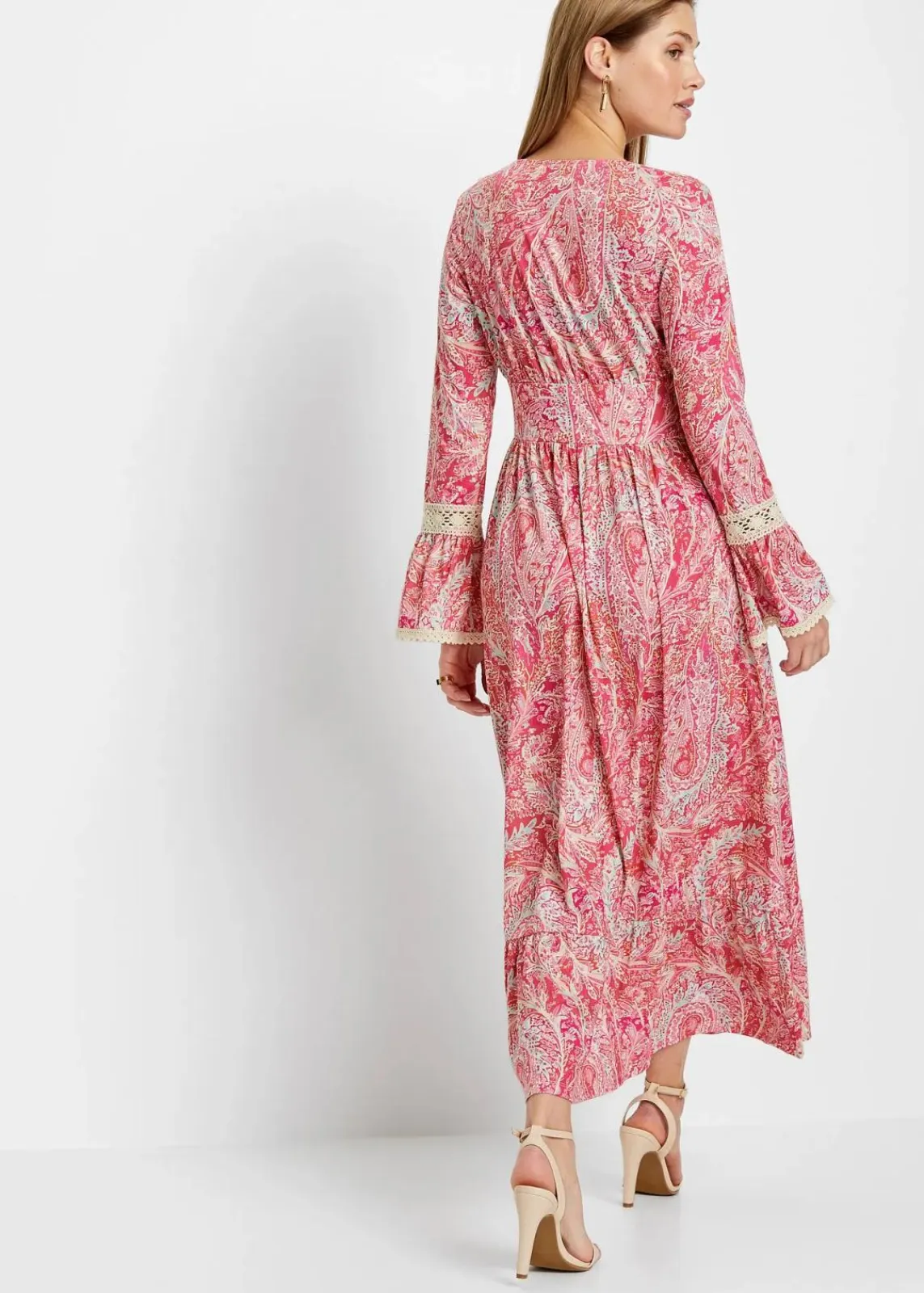 bonprix Kleider|Bekleidung·Pullover & Strickjacken^Jerseykleid pink/weiss paisley