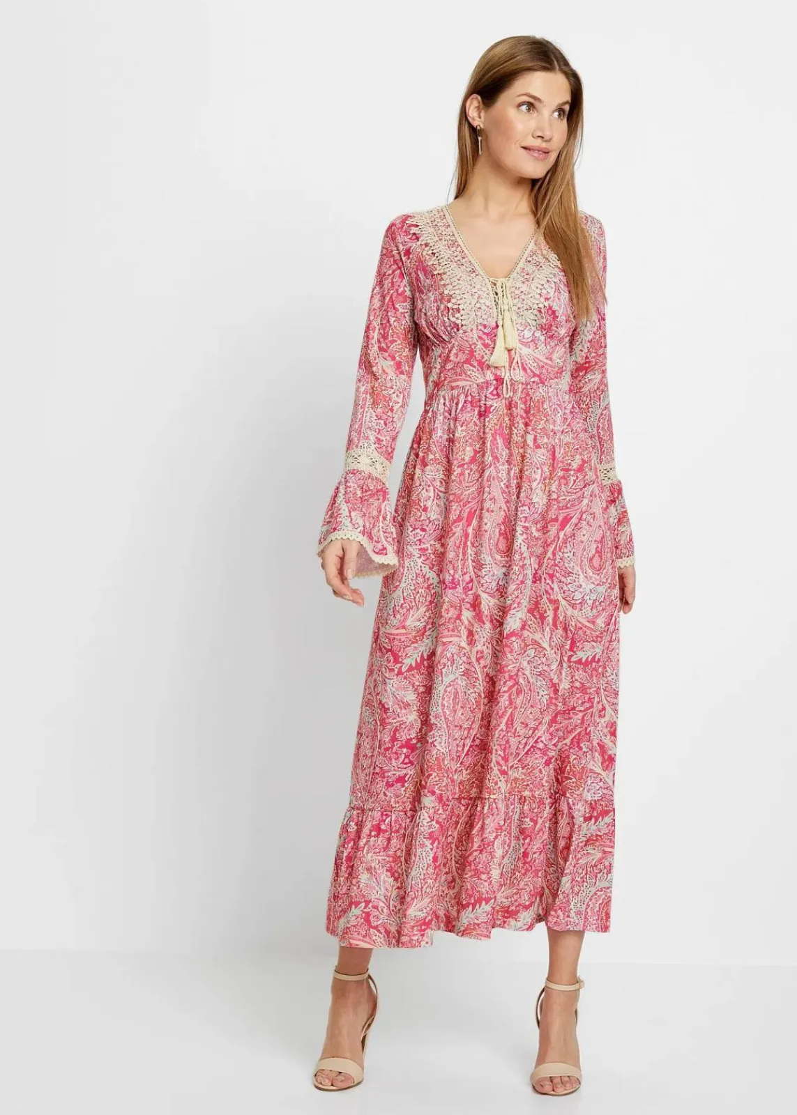bonprix Kleider|Bekleidung·Pullover & Strickjacken^Jerseykleid pink/weiss paisley
