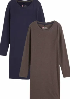 bonprix Kleider|Basics^Jerseykleid aus Baumwolle mit Stretch (2er Pack) dunkelblau+anthrazit meliert