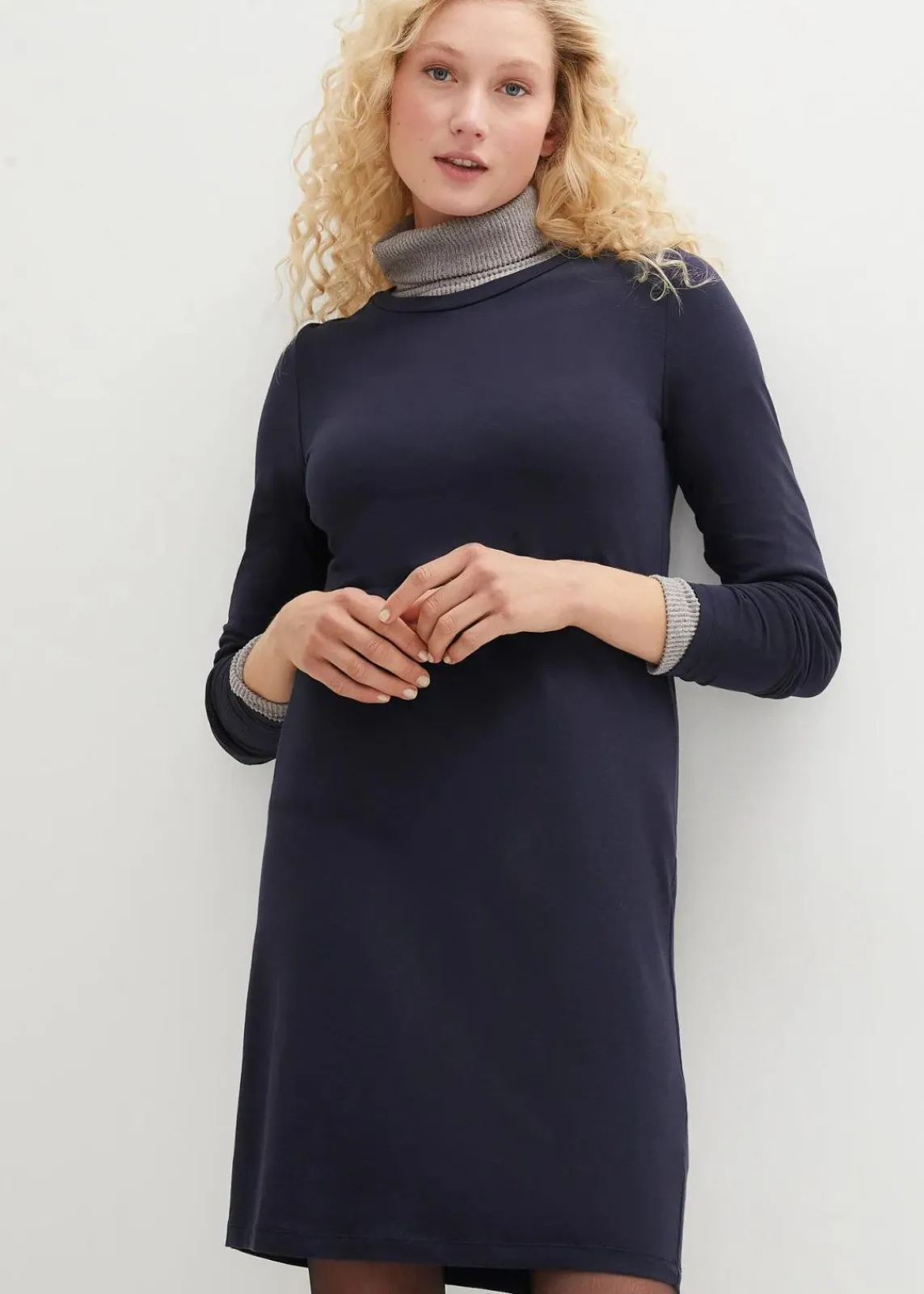 bonprix Kleider|Basics^Jerseykleid aus Baumwolle mit Stretch (2er Pack) dunkelblau+anthrazit meliert