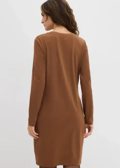 bonprix Kleider|Basics^Jerseykleid aus Baumwolle mit Stretch (2er Pack) pimentbraun/weinrot