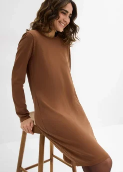 bonprix Kleider|Basics^Jerseykleid aus Baumwolle mit Stretch (2er Pack) pimentbraun/weinrot