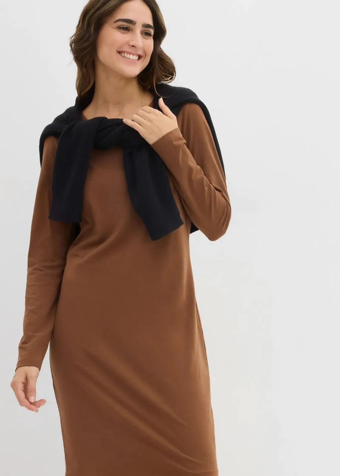 bonprix Kleider|Basics^Jerseykleid aus Baumwolle mit Stretch (2er Pack) pimentbraun/weinrot