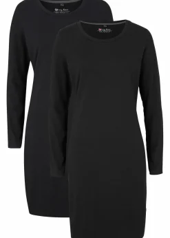 bonprix Kleider|Basics^Jerseykleid aus Baumwolle mit Stretch (2er Pack) schwarz+schwarz