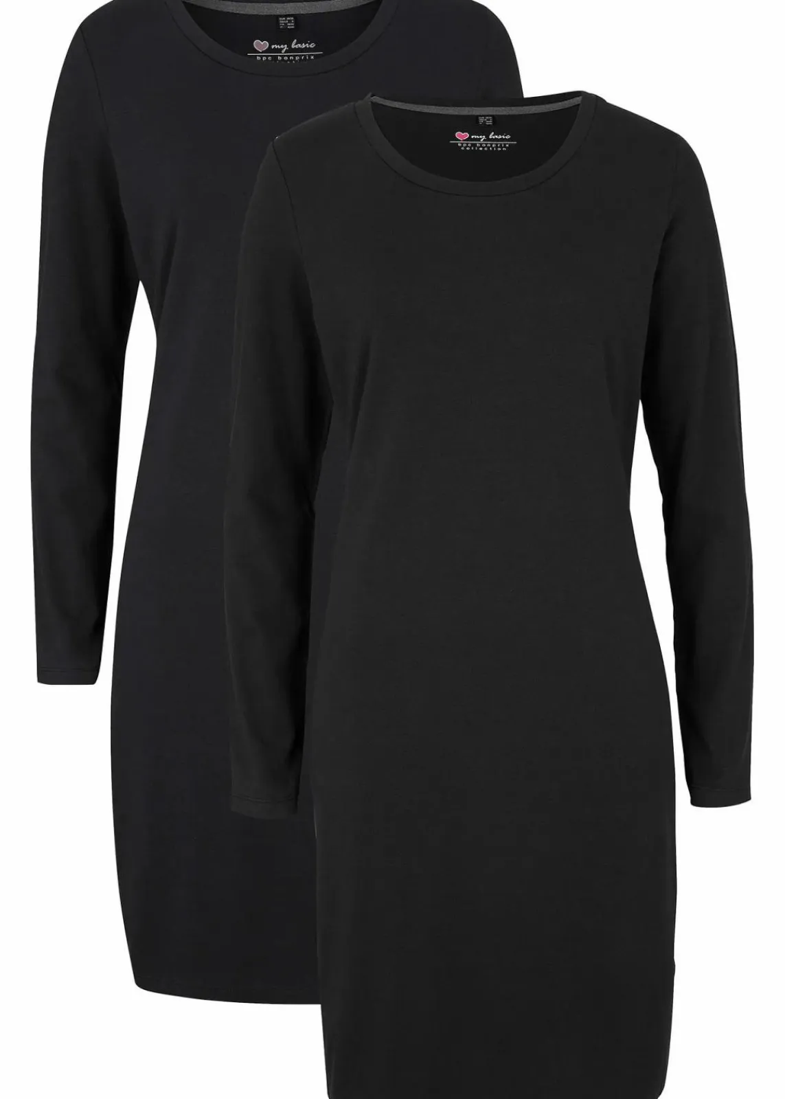 bonprix Kleider|Basics^Jerseykleid aus Baumwolle mit Stretch (2er Pack) schwarz+schwarz