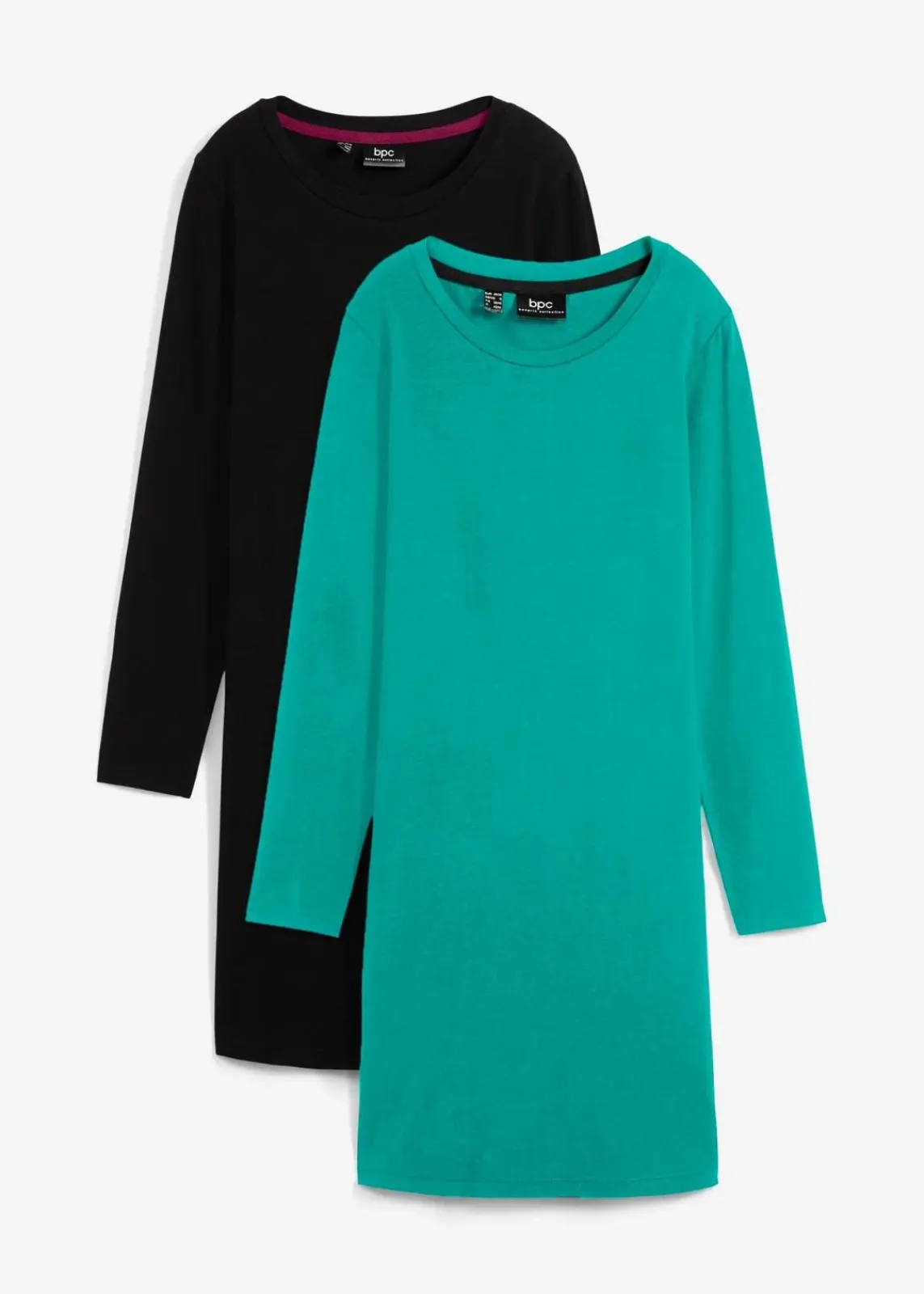 bonprix Kleider|Basics^Jerseykleid aus Baumwolle mit Stretch (2er Pack) smaragd+schwarz