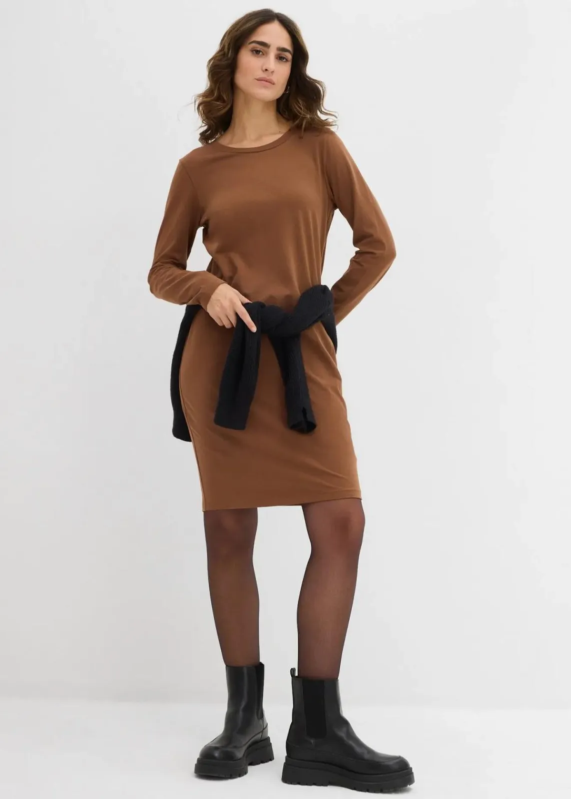 bonprix Kleider|Basics^Jerseykleid aus Baumwolle mit Stretch (2er Pack) smaragd+schwarz