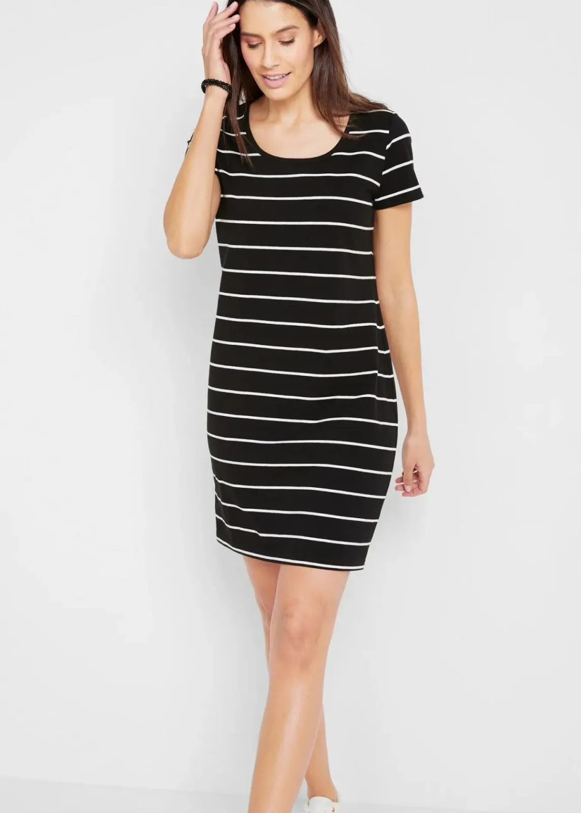 bonprix Kleider|Basics^Jerseykleid aus Baumwolle mit Stretch schwarz/weiß gestreift