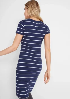 bonprix Basics|Kleider^Jerseykleid aus Baumwolle mit Stretch dunkelblau/weiß gestreift
