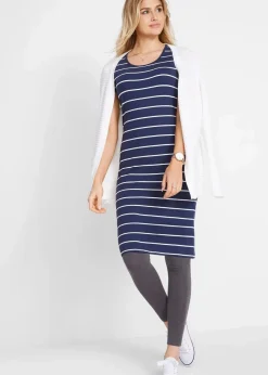 bonprix Basics|Kleider^Jerseykleid aus Baumwolle mit Stretch dunkelblau/weiß gestreift