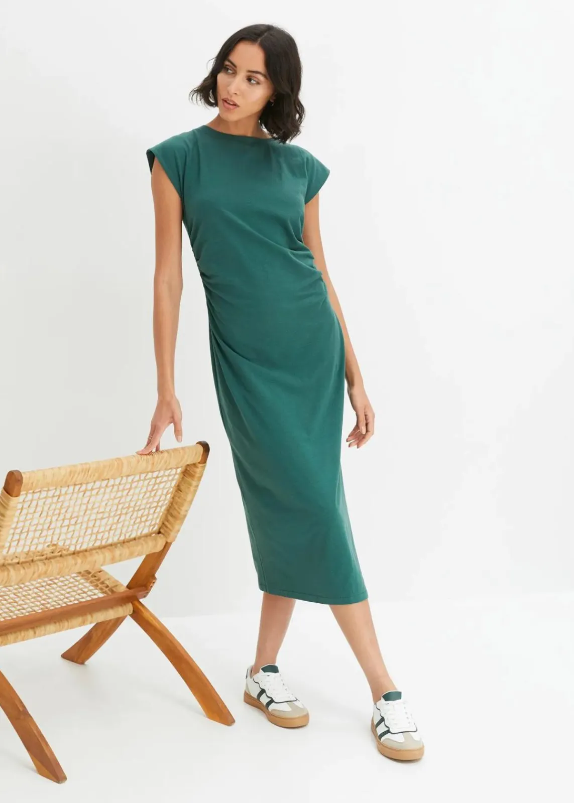 bonprix Bekleidung·Pullover & Strickjacken^Jerseykleid aus Baumwolle mit Stretch mattgrün