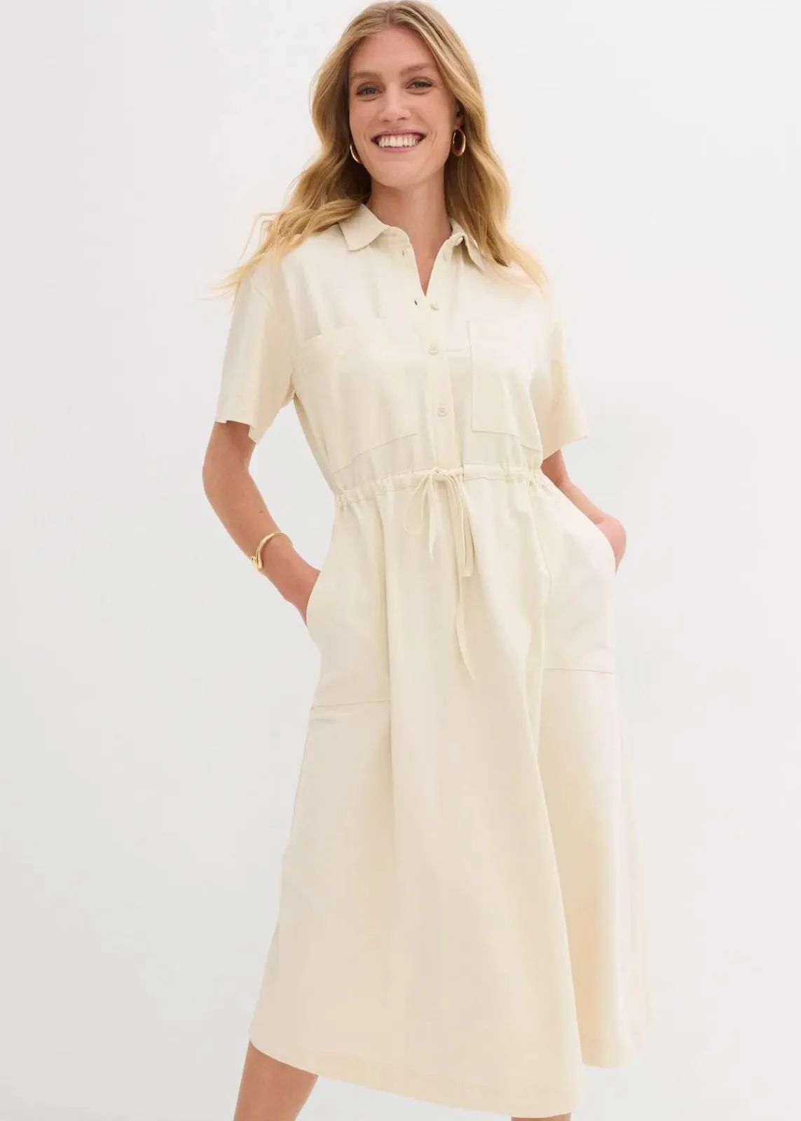 bonprix Bekleidung·Pullover & Strickjacken|Kleider^Jerseykleid aus Baumwoll-Stretch natur