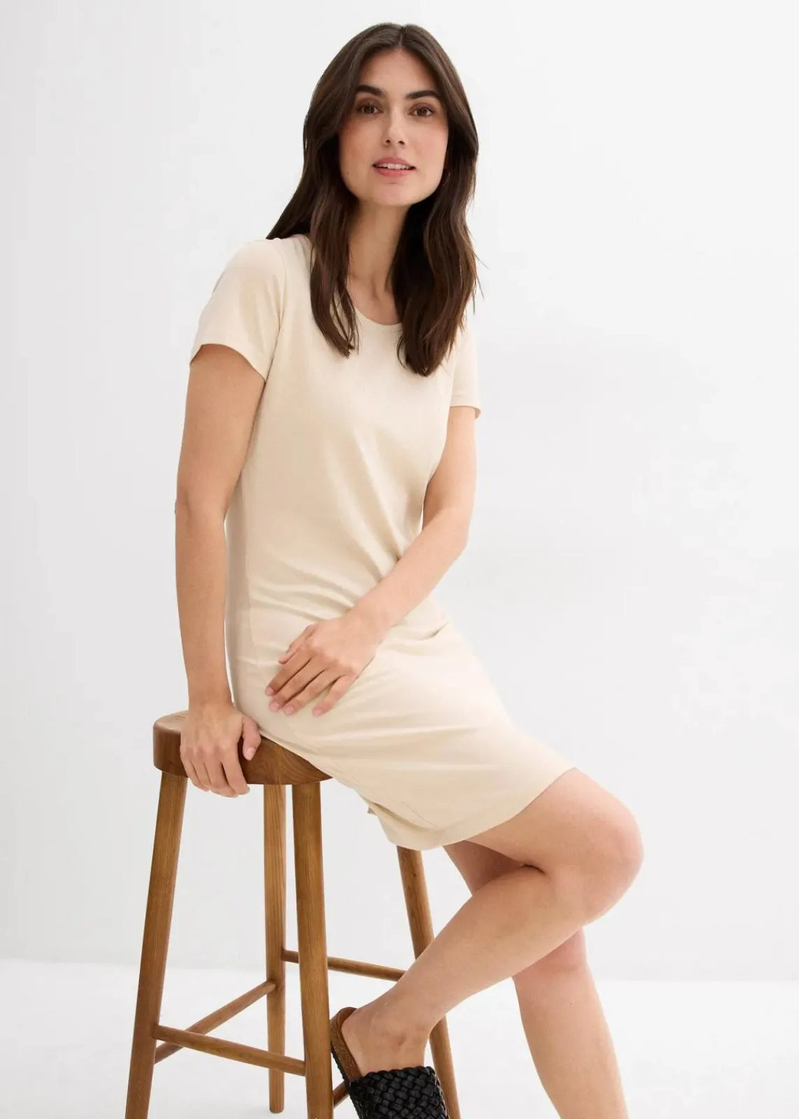 bonprix Kleider|Basics^Jerseykleid aus Bio-Baumwolle mit Stretch hellsand